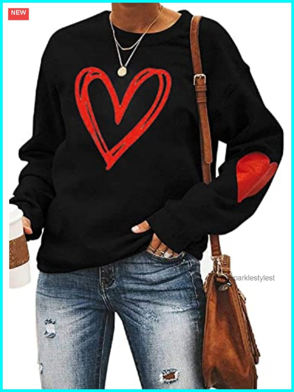 Valentine's Day Plaid Love Heart Sweatshirt Long Sleeve Crew Neck Pullover